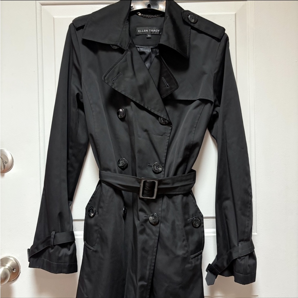 Ellen Tracy Women's Elegant Black Trench Coat